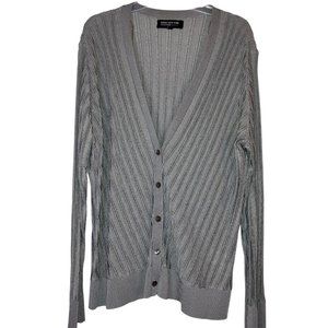 Jones New York Womens Gray Ribbed Cardigan Size OX
